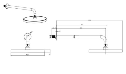 Верхний душ настенный 260мм AQUATEK, матовый черный AQ2080MB 