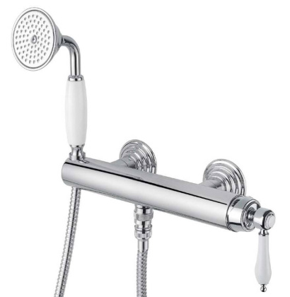 APHRODITE-DM-03/24-Bi Смеситель для душа однорычажный с ручным душем Исполнение: Золото 24 карат, Ручки: Белый  APHRODITE-DM-03/24-Bi Смеситель для душа однорычажный с ручным душем Исполнение: Золото 24 карат, Ручки: Белый