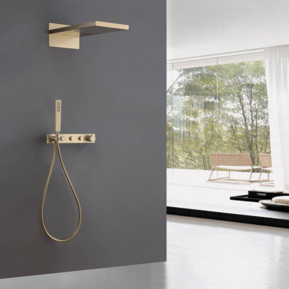 Душевая система ABBER Rund AF8752G скрытого монтажа без излива, термостат, золото матовое