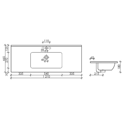 Умывальник накладной прямоугольный Element 1210*465*180мм