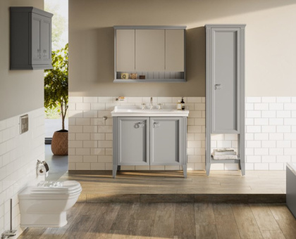 Шкаф Valarte 80 см с зеркальными дверцами, с LED подсветкой, цвет серый матовый Шкаф Valarte 80 см с зеркальными дверцами, с LED подсветкой, цвет серый матовый