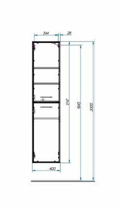 Пенал подвесной Vegas правосторонний (ШхГхВ) 400х320х1747