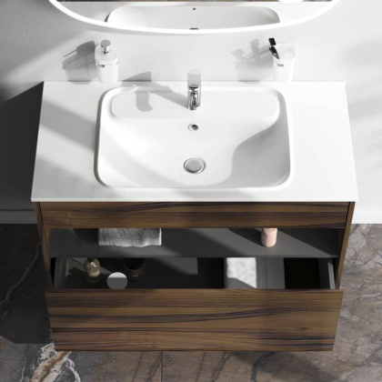 База под раковину с нишей и 1 ящиком, 100 см, дуб крафт, универсальная M8FFUX1001OF