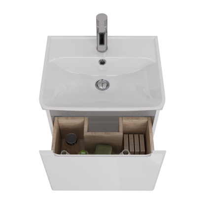 Тумба Lemark BUNO MINI 50см под 1 раковину, подвесная,1 ящик, цвет корпуса, фасада: Белый глянец Тумба Lemark BUNO MINI 50см под 1 раковину, подвесная,1 ящик, цвет корпуса, фасада: Белый глянец