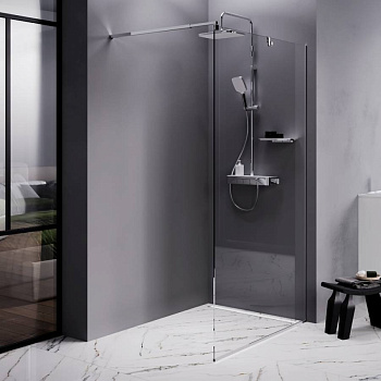 W84WI-110-F1-MTE Душевая перегородка Func 110x200, стекло прозр. 8 мм + покрытие, профиль мат хром