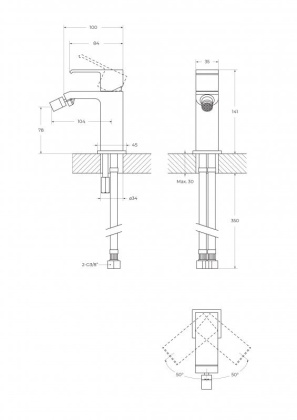 PORTA-BS1-SS Смеситель на биде однорычажный, с донным клапаном, исполнение sunset
