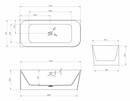 Ванна из литьевого мрамора Abber Stein 170х75 AS9621-1.7 L