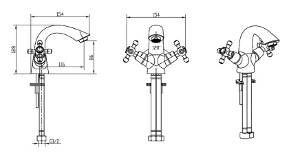 Смеситель для умывальника ROYAL CRYSTAL black, бронза_Комплект