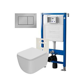 Сет: Система инсталляции Point Элемент для подвесного унитаза PN45120 + Клавиша смыва для инсталляции Point Ника, хром, PN44081C + Унитаз подвесной Point Меркурий безободковый, сиденье дюропласт микролифт, быстросъем, белый матовый PN41831WM