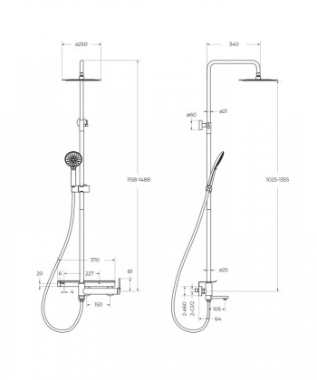 ETNA Душевая стойка с поворотным изливом, c верхним и ручным душем, нержавеющая сталь, исполнение сатин ETN-VSCM-IN