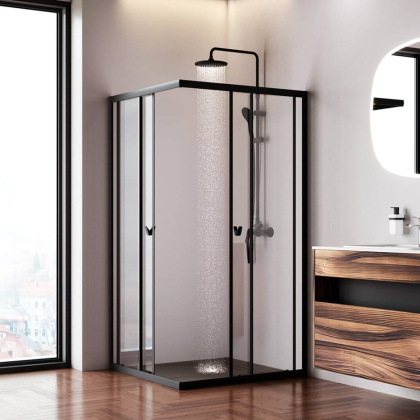 W87G-403-100100-BT Sunny Душевое ограждание квадратное, раздвижные двери 100x100 черный,стекло прозрачное