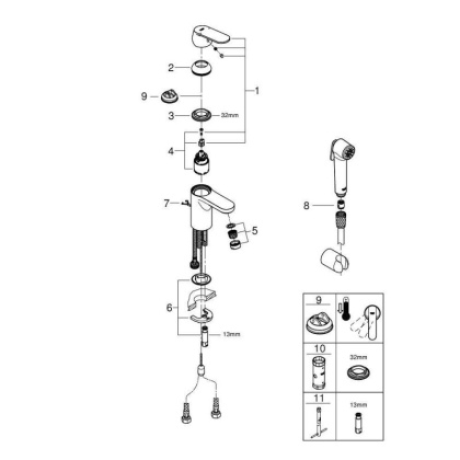 Смеситель для раковины с душем Grohe Eurosmart Cosmopolitan 23125000 хром