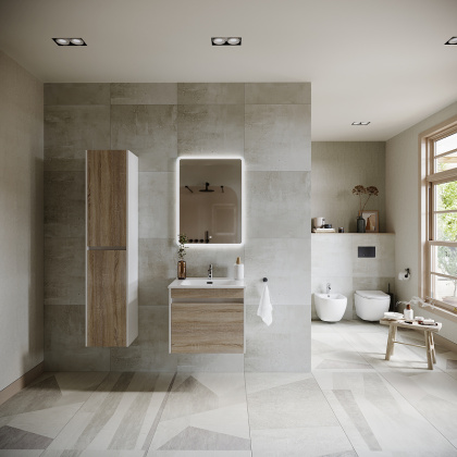 Тумба подвесная SANCOS Smart 590х450х500, c двумя ящиками оснащенными доводчиками, дуб бардолино/белый , арт. SM60E