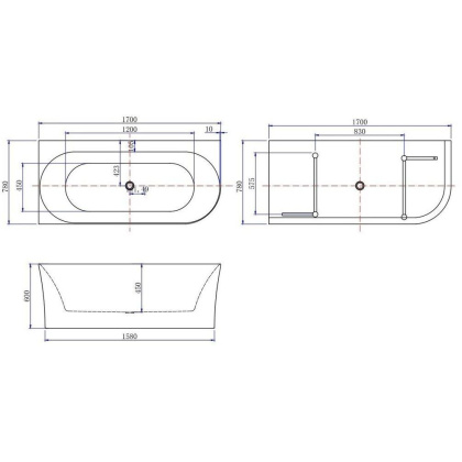 Акриловая ванна Allen Brau Priority 1700x780 2.31004.20A/AM антрацит/белый глянцевый, шт