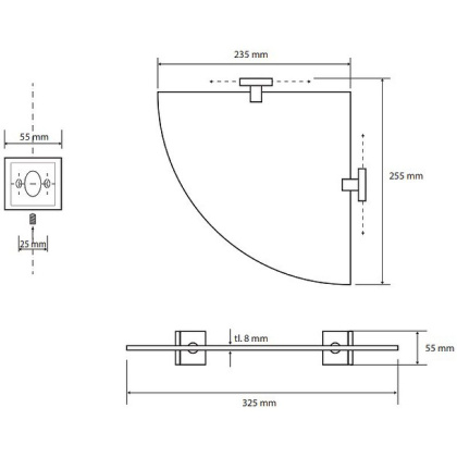 Cтеклянная полка, угловая модeль
