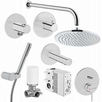 Набор встроенной душевой системы Origin на 3 направления, хром (верхняя лейка, излив, ручной душ, смеситель встроенный внешняя и внутренняя часть)