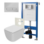 Сет: Система инсталляции Point Элемент для подвесного унитаза PN45120 + Клавиша смыва для инсталляции Point Меркурий, хром, PN44831C + Унитаз подвесной Point Меркурий безободковый, сиденье дюропласт микролифт, быстросъем, белый PN41831