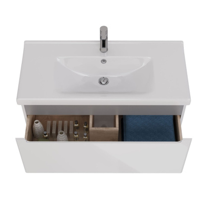 Тумба Lemark BUNO MINI 100см под 1 раковину, подвесная,1 ящик, цвет корпуса, фасада: Белый глянец