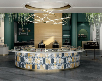 Декор HGD\B512\35000 Алмаш Желтый/оранжевыйБелый (34см*14см*6,9мм) (10шт/0,374м2) глянец, шт