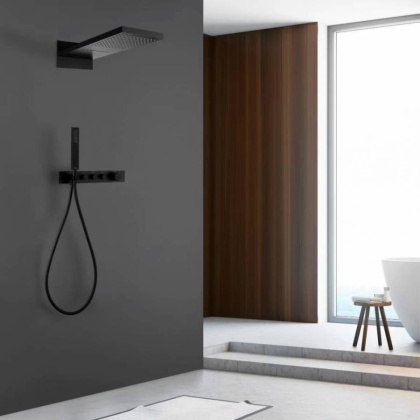 Душевая система ABBER Rund AF8752B скрытого монтажа без излива, термостат, черная матовая Душевая система ABBER Rund AF8752B скрытого монтажа без излива, термостат, черная матовая