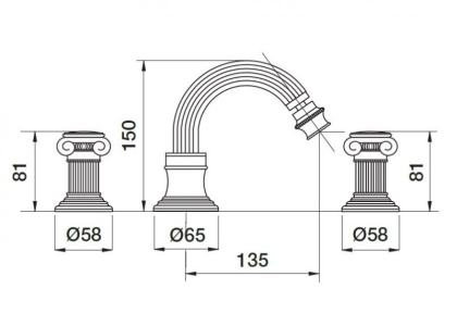 APHRODITE-BBS2-02-O Смеситель для биде на три отверстия с донным клапаном Исполнение: Бронза, Ручки: Металл  APHRODITE-BBS2-02-O Смеситель для биде на три отверстия с донным клапаном Исполнение: Бронза, Ручки: Металл