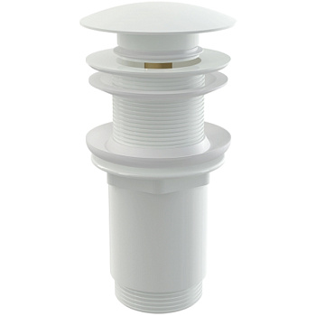Донный клапан сифона для умывальника CLICK/CLACK 5/4", цельнометаллический с большой белой заглушкой, без перелива, для пластиковых и стеклянных умывальников Донный клапан сифона для умывальника CLICK/CLACK 5/4", цельнометаллический с большой белой заглушкой, без перелива, для пластиковых и стеклянных умывальников