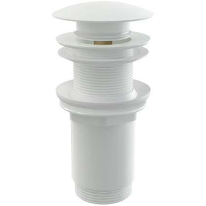 Донный клапан сифона для умывальника CLICK/CLACK 5/4", цельнометаллический с большой белой заглушкой, без перелива, для пластиковых и стеклянных умывальников
