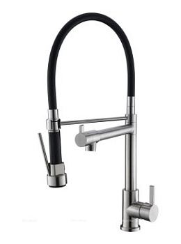 Смеситель для кухни с поворотным и гибким изливом, нержавеющая сталь, исполнение сатин BB-LAM50-IN Смеситель для кухни с поворотным и гибким изливом, нержавеющая сталь, исполнение сатин BB-LAM50-IN