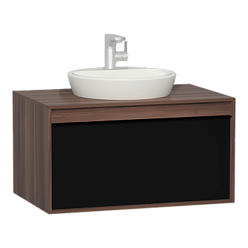 Шкаф Metropole 80 см из искуственного камня, c 1 ящиком, цвет сливовое дерево, фасад черное акриловое стекло Шкаф Metropole 80 см из искуственного камня, c 1 ящиком, цвет сливовое дерево, фасад черное акриловое стекло