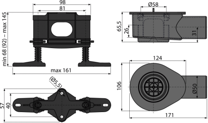 Низкий cифон DN50 и комплект регулируемых ног Низкий cифон DN50 и комплект регулируемых ног