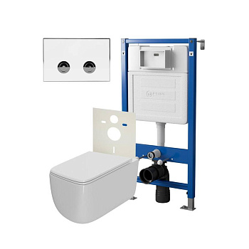 Сет: Система инсталляции пневматическая Point Элемент П для подвесного унитаза PN45121 + Клавиша смыва для пневматической инсталляции Point Венера, белый/хром, PN44071WC + Унитаз подвесной Point Меркурий безободковый, сиденье дюропласт микролифт, быстросъ