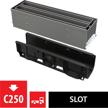 Щелевой дренажный канал с симметричной сервисной надставкой 100 мм, нержавеющая сталь