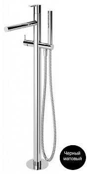 LEAF-VDP-NOP Напольный смеситель для ванны и душа однорычажный в комплекте с ручным душем, шлангом и держателем, исполнение черный матовый