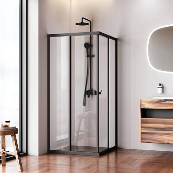 W87G-403-9090-BТ Sunny Душевое ограждание квадратное, раздвижные двери 90x90 черный,стекло прозрачное