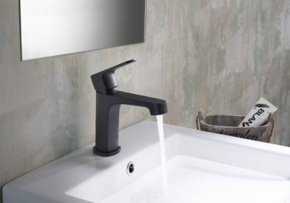 Смеситель для раковины 98, без донного клапана AQUATEK, матовый черный AQ1210MB ОБЕРОН