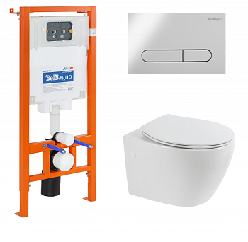 BB507B/BB1055SC/BB002-80/BB005-PR-CHROME Унитаз подвесной с сиденьем BelBagno PROSPERO + Система инсталляции для унитазов с кнопкой смыва BB005-PR-CH Исполнение: Хром 