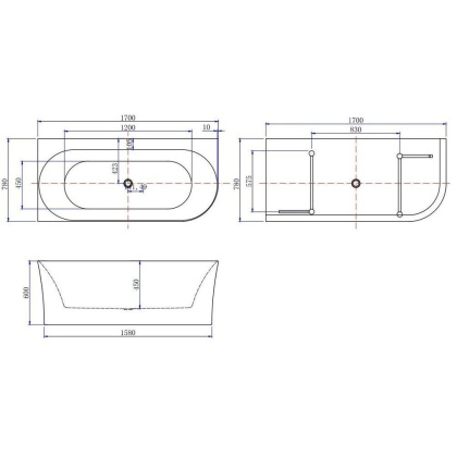 Акриловая ванна Allen Brau Priority 1700x780 2.31004.21B/AM антрацит/белый матовый, шт