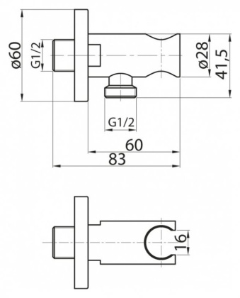 CZR-AI13-01 Штуцер с держателем ручного душа, хром