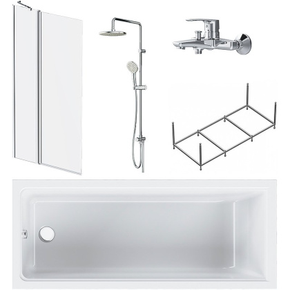 Акриловая ванна Gem 170x70 с каркасом и шторкой на б/в W90BS-D3W5-140CT+ДС Gem F0790000+F90A10