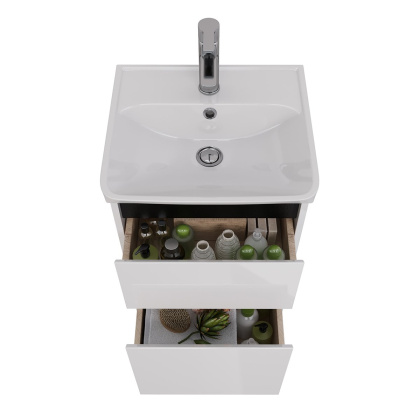 Тумба Lemark COMBI 45см под 1 раковину, подвесная/напольная, 2 ящика, цвет планки: Чёрный, цвет корпуса, фасада: Белый глянец