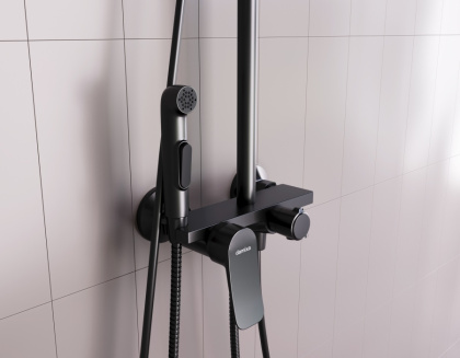 DX220910300_xxx Apollo, душевая система со смесителем-полкой: верхний душ 230мм, ручной душ 120мм,