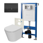 Сет: Система инсталляции Point Элемент для подвесного унитаза PN45120 + Клавиша смыва для инсталляции Point Виктория, черная/хром, PN44061BC + Унитаз подвесной Point Виктория безободковый, сиденье микролифт PN41061