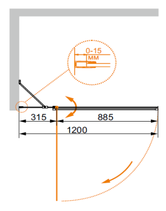 Душевая дверь ECO-O-V-11-120/140-P-Cr-L Условные размеры,мм:1200x1400 