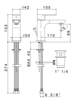 Смеситель для раковины PIANO однорычажный с донным клапаном, хром глянец