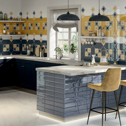 Плитка настенная 35019 Алмаш желтый/оранжевый (34см*14см*0,92мм) (19шт/0,709м2) глянцевая, м2