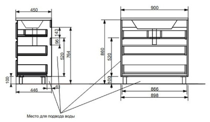 Комплект мебели Bali New 900х450 напольный 3 ящика (ШхГхВ) 898х446х860