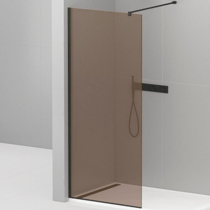 LIBERTA-L-1-80-120-BR-NERO Душевая перегородка с односторонним входом, стекло бронза, профиль чёрный, 800x1200x1950 мм