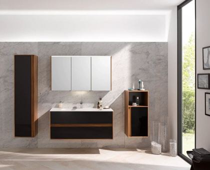 Средний шкаф Metropole левосторонний, 40 см,  цвет сливовое дерево, фасад черное акриловое стекло