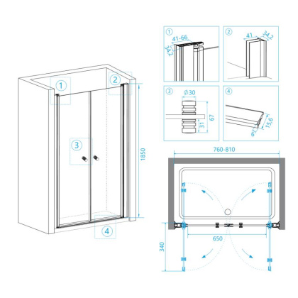 Душевая дверь RGW PA-04, 04080408-11, 80 х 185 см распашная двустворчатая, стекло прозрачное, хром