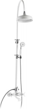 NOSTALGIA-CVD-01-Bi Душевая стойка со смесителем для ванны, верхним и ручным душем Исполнение: Хром, Ручки: Белый  NOSTALGIA-CVD-01-Bi Душевая стойка со смесителем для ванны, верхним и ручным душем Исполнение: Хром, Ручки: Белый